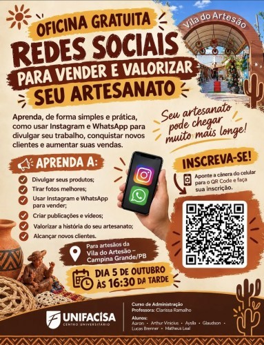 Oficina Gratuita – Redes Sociais para Vender e Valorizar seu Artesanato