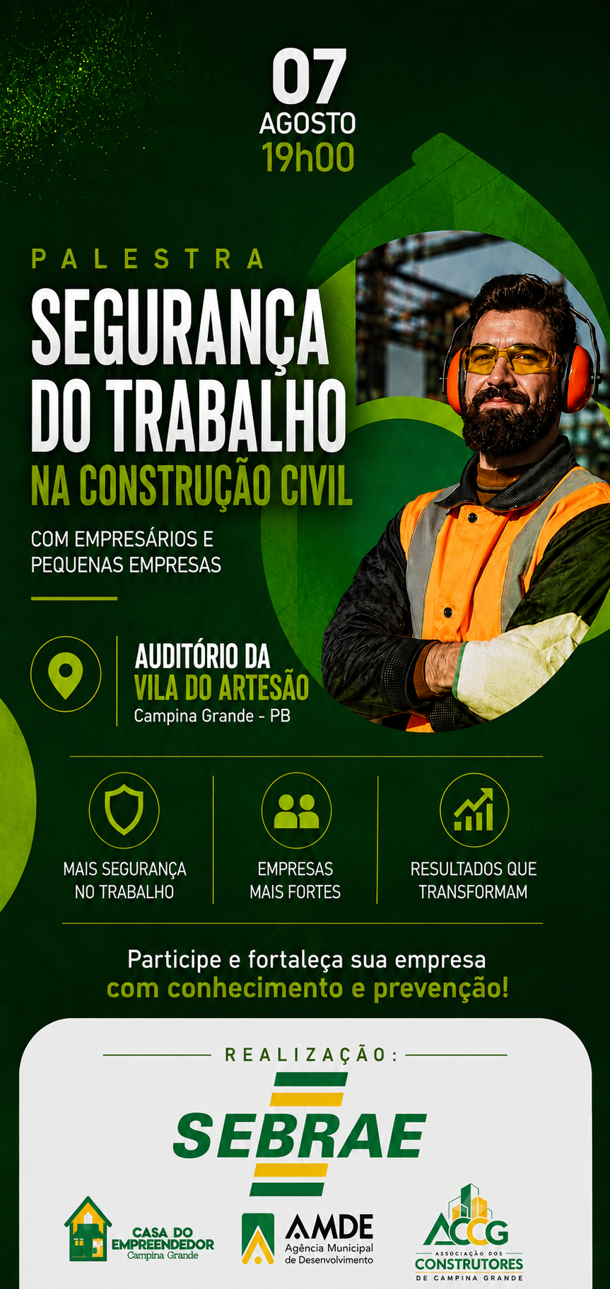 Palestra sobre Segurança do Trabalho na Construção Civil será realizada nesta sexta-feira (07), em Campina Grande